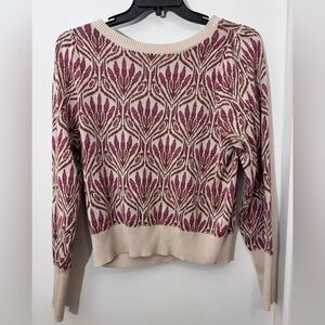 St. John's Bay Cream Crewneck Sweater with Pink and Brown Motif